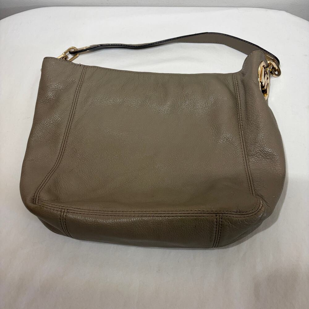 Michael Kors Bag Purse Taupe Leather Shoulder Zip Pockets Designer Office 11x14